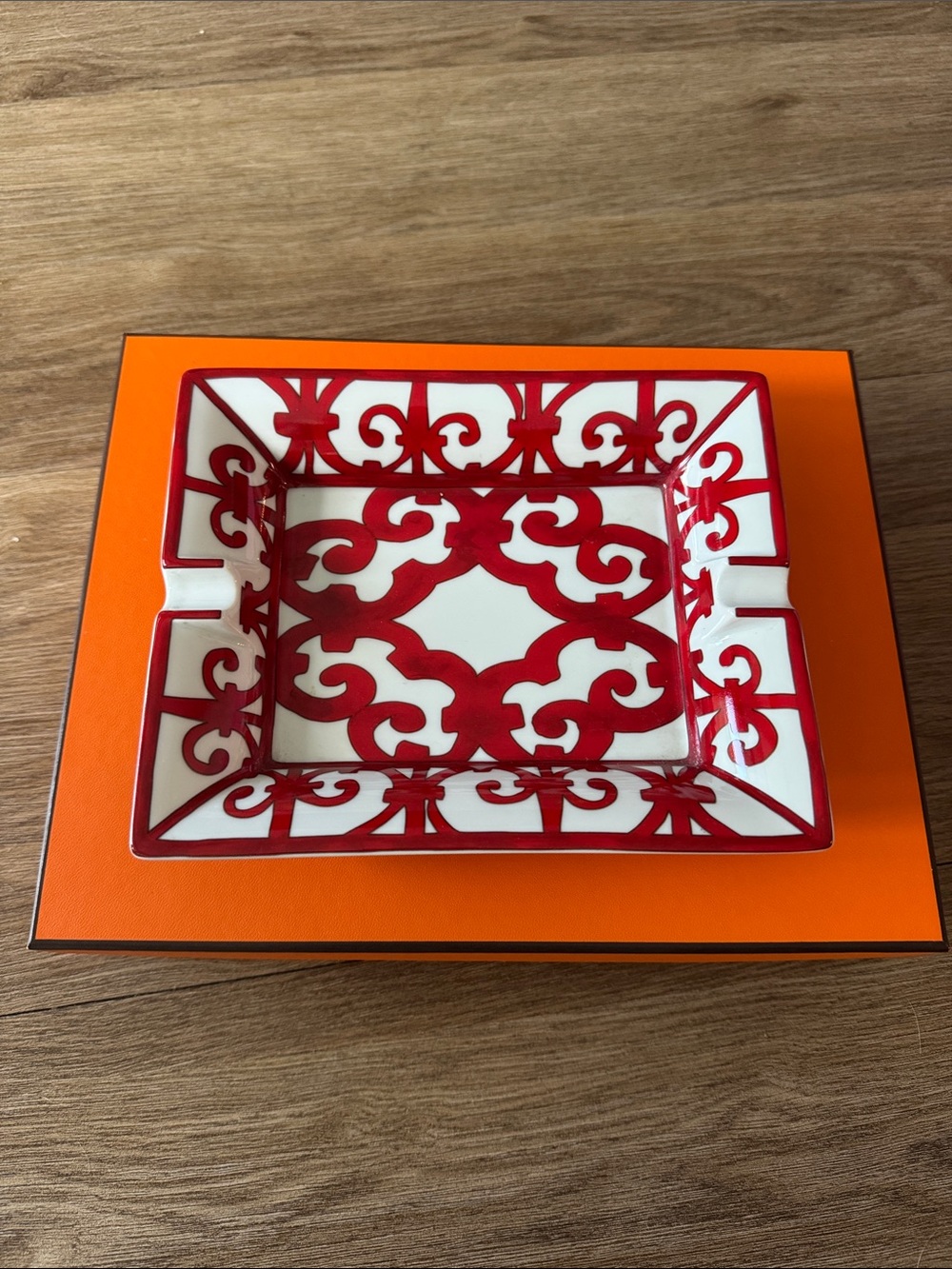 Hermes Red and White Ceramic Decorative Dish